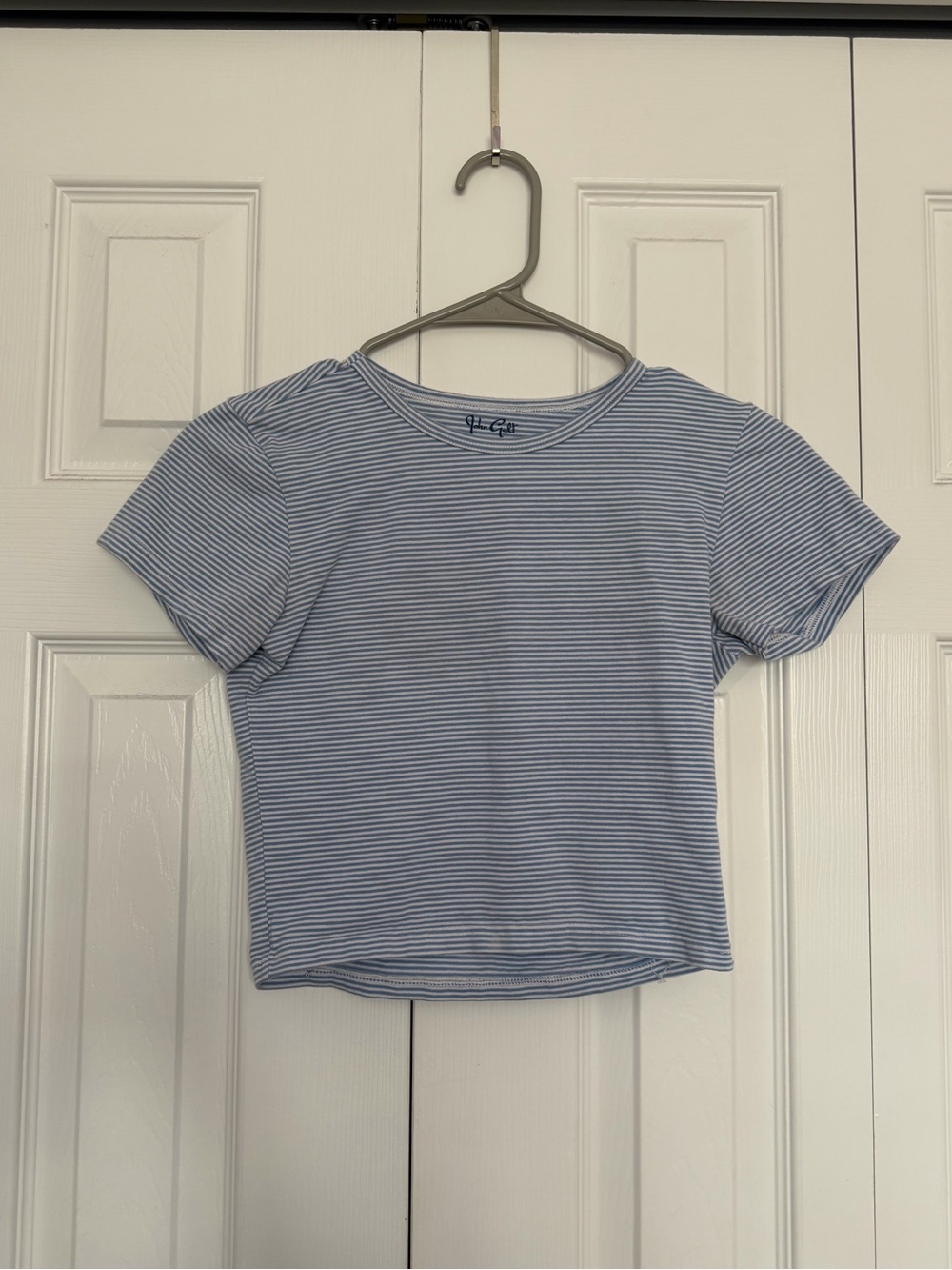 Brandy Melville Light Blue & White Striped Short Sleeve Tee